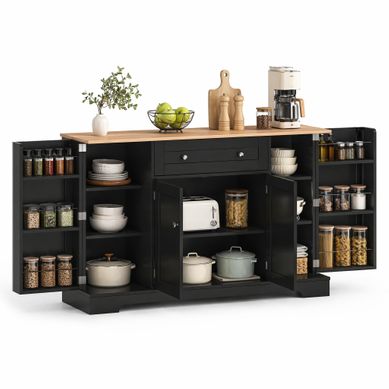 Buffet Cuisine Noir, 138 Cm, Rangement, Tiroir, Moderne, MDF Buffet Cuisine Noir, 138 Cm, Rangement, Tiroir, Moderne, MDF