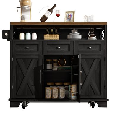 Îlot De Cuisine Pliant 118 X 43-80 X 98 Cm Avec Roulettes Noir