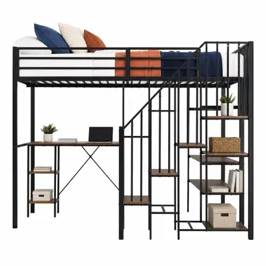Lit Mezzanine 120x200 Cm Avec Bureau Et Rangement Noir