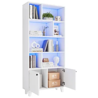 Bibliothèque 80 X 30 X 173 Cm Avec LED Et 2 Portes Blanc