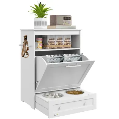 Station D’alimentation Pour Animaux Avec Rangement 61 X 35,5 X 82 Cm Blanc Station D’alimentation Pour Animaux Avec Rangement 61 X 35,5 X 82 Cm Blanc