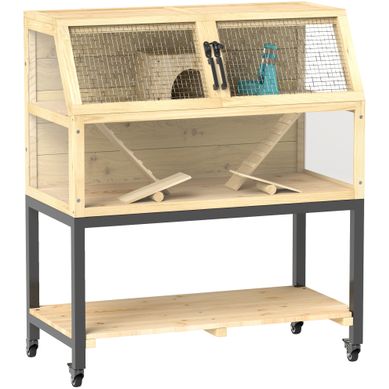 Cage Pour Petits Animaux À 2 Niveaux 87 X 43 X 101 Cm Bois Naturel Cage Pour Petits Animaux À 2 Niveaux 87 X 43 X 101 Cm Bois Naturel