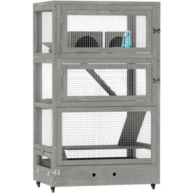 Cage Pour Rongeurs 65 X 45 X 109 Cm À 4 Niveaux Gris Cage Pour Rongeurs 65 X 45 X 109 Cm À 4 Niveaux Gris