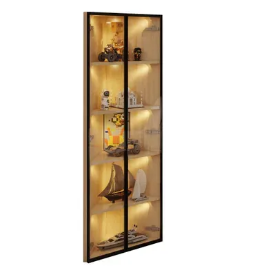 Vitrine D'angle LED 62 X 35 X 160 Cm Avec Porte Coloris Chêne Vitrine D'angle LED 62 X 35 X 160 Cm Avec Porte Coloris Chêne