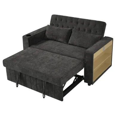 Canapé Convertible 140 X 137 X 84 Cm Dossier Réglable Gris Canapé Convertible 140 X 137 X 84 Cm Dossier Réglable Gris