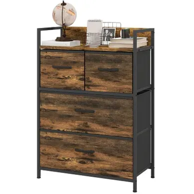 Commode 4 Tiroirs 60 X 29 X 85 Cm Brun Rustique Commode 4 Tiroirs 60 X 29 X 85 Cm Brun Rustique