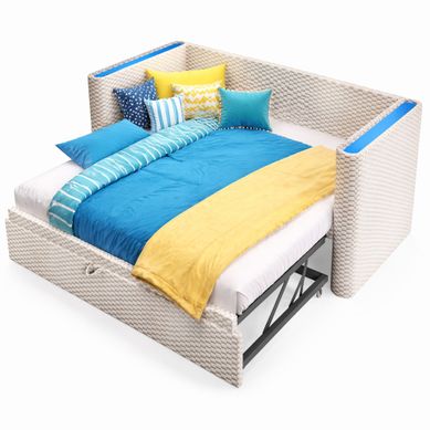 Canapé-lit Extensible 90 X 200 Cm / 180 X 200 Cm Avec LED, Beige Et Gris