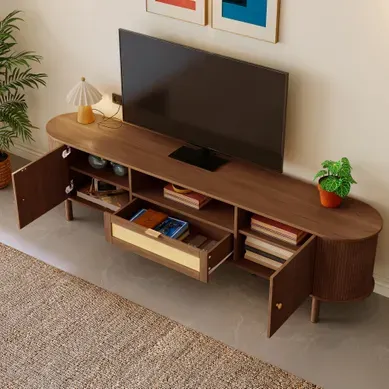 Meuble TV Avec Portes Et Tiroirs 175 Cm Noyer Meuble TV Avec Portes Et Tiroirs 175 Cm Noyer