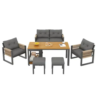 Salon De Jardin 6 Pièces Avec Table Amovible 150 Cm Gris Et Naturel Salon De Jardin 6 Pièces Avec Table Amovible 150 Cm Gris Et Naturel