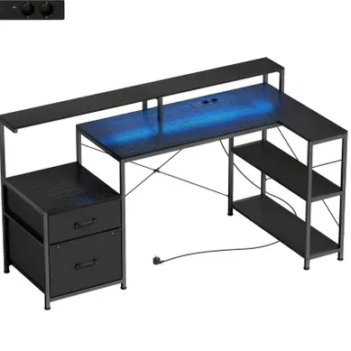 Bureau D’angle Gaming 165 X 80 X 91,5 Cm Avec LED Et Prises, Noir Bureau D’angle Gaming 165 X 80 X 91,5 Cm Avec LED Et Prises, Noir