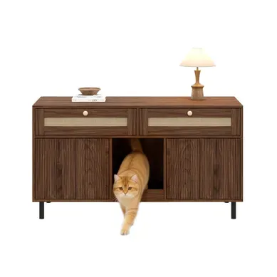 Meuble Litière Pour Chat 120 X 50 X 65 Cm, Noyer