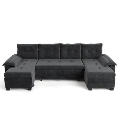 Canapé D'angle Convertible En U 278 Cm Avec USB Gris