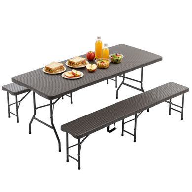 Set De Pique-nique Pliable 3 Pièces Avec 2 Bancs Marron