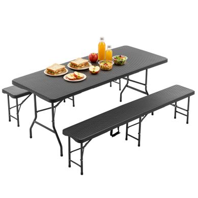 Ensemble Pique-nique Pliant 183 Cm 3 Pièces Noir