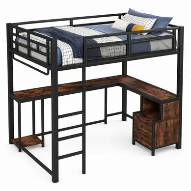 Lit Mezzanine Avec Bureau 140x200 Cm LED USB Noir