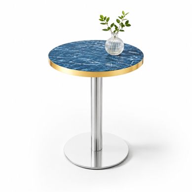 Table D'appoint Ronde 60 Cm En Aspect Marbre, Avec Liseré Doré, Bleu Table D'appoint Ronde 60 Cm En Aspect Marbre, Avec Liseré Doré, Bleu