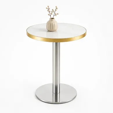Table D’appoint Ronde 60 Cm Avec Effet Marbre Et Bord Doré, Blanc Table D’appoint Ronde 60 Cm Avec Effet Marbre Et Bord Doré, Blanc