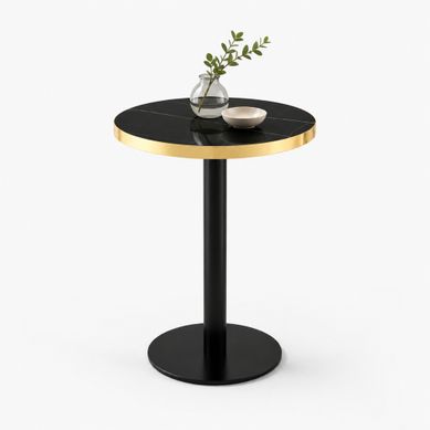 Table D'appoint Ronde 60 Cm Effet Marbre, Bord Doré, Noir Table D'appoint Ronde 60 Cm Effet Marbre, Bord Doré, Noir