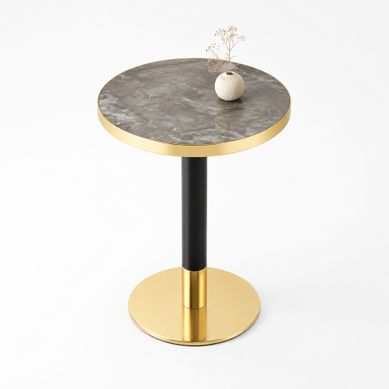 Table D'appoint Ronde 60 Cm, Effet Marbre, Bord Doré, Structure Noire Table D'appoint Ronde 60 Cm, Effet Marbre, Bord Doré, Structure Noire
