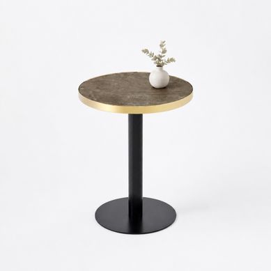 Table D'appoint Ronde 60 Cm, Effet Marbre, Bord Doré, Gris Table D'appoint Ronde 60 Cm, Effet Marbre, Bord Doré, Gris