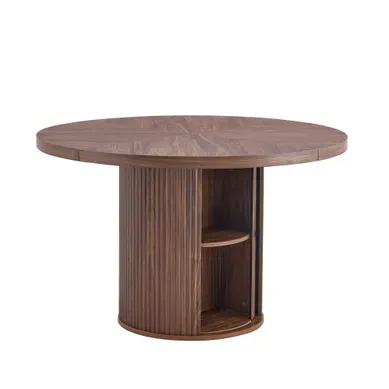 Table À Manger Ronde 115 Cm Avec Rangement, Noyer