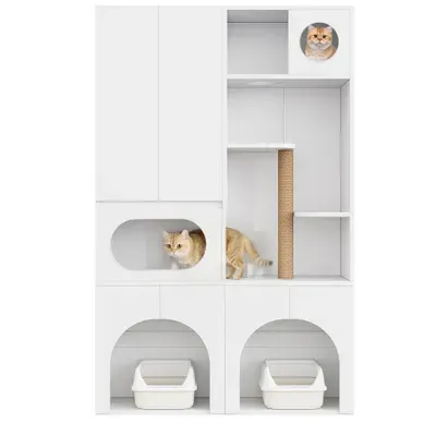 Meuble Litière Pour Chat Et Chien 140 X 45 X 195 Cm Blanc