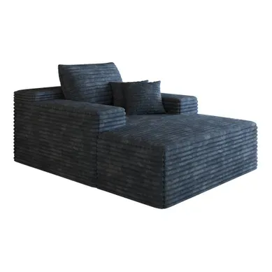 Méridienne Chaiselongue En Corduroy À Assise Profonde, Bleu Méridienne Chaiselongue En Corduroy À Assise Profonde, Bleu