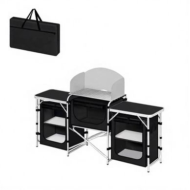 Cuisine De Camping Pliante 174 X 48 X 112 Cm Noir Cuisine De Camping Pliante 174 X 48 X 112 Cm Noir