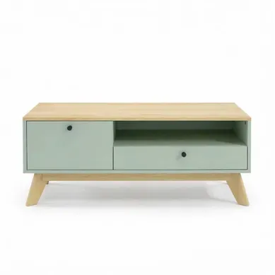 Table Basse Rectangulaire 100 X 50 X 40 Cm Avec Tiroir, Porte Et Niche Ouverte