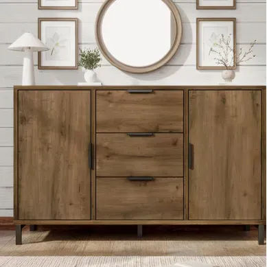 Commode 2 Portes 3 Tiroirs, étagère Réglable 120x40x76 Cm, Coloris Chêne Foncé Commode 2 Portes 3 Tiroirs, étagère Réglable 120x40x76 Cm, Coloris Chêne Foncé