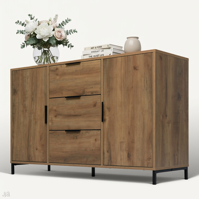 Commode 2 Portes 3 Tiroirs, étagère Réglable 120x40x76 Cm, Coloris Chêne Foncé Commode 2 Portes 3 Tiroirs, étagère Réglable 120x40x76 Cm, Coloris Chêne Foncé