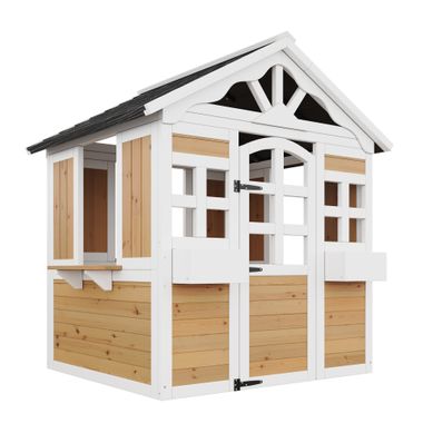 Maisonnette De Jardin Enfant Avec Fenêtre De Vente Et Bac À Fleurs, Bois Massif Naturel Noir Maisonnette De Jardin Enfant Avec Fenêtre De Vente Et Bac À Fleurs, Bois Massif Naturel Noir