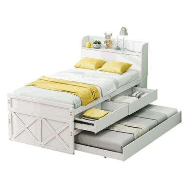 Lit Gigogne 190×90 Cm Avec Tiroirs, étagère Et Ports USB, En Bois Massif Blanc Lit Gigogne 190×90 Cm Avec Tiroirs, étagère Et Ports USB, En Bois Massif Blanc