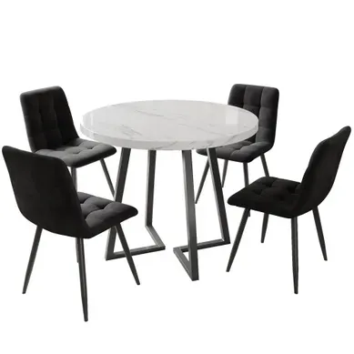 Ensemble Table Et Chaises Avec 1 Table Ronde Et 4 Chaises En Velours, Mdf, Multicolore Ensemble Table Et Chaises Avec 1 Table Ronde Et 4 Chaises En Velours, Mdf, Multicolore