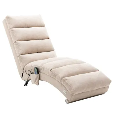 Méridienne En Lin, Avec Vibration Douce Et Poche Latérale, Beige, 55 X 148 X 84 Cm