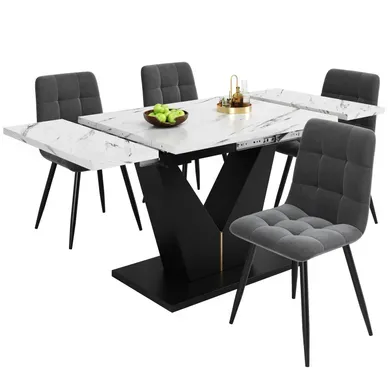 Ensemble Table Et Chaises Avec 1 Table Et 4 Chaises En Velours, Multicolore Ensemble Table Et Chaises Avec 1 Table Et 4 Chaises En Velours, Multicolore