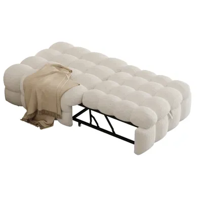 Lit Banquette En Teddy, Avec Fonction 2-en-1 Convertible, Beige,183 X 76 Cm Lit Banquette En Teddy, Avec Fonction 2-en-1 Convertible, Beige,183 X 76 Cm
