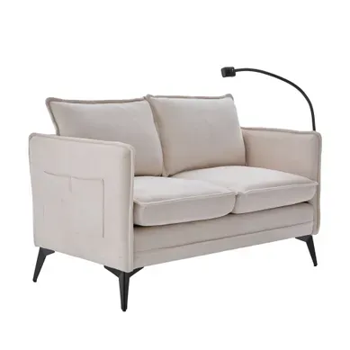 Canapé Droit 2 Places En Chenille, Avec Repose-téléphone Réglable Et Rangements, Beige Canapé Droit 2 Places En Chenille, Avec Repose-téléphone Réglable Et Rangements, Beige