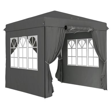 Kiosque De Jardin Pliable Avec 4 Parois, Hauteur Réglable Et Protection Uv, Gris, 2.5 × 2.5 M