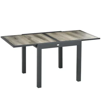 Table À Manger Extérieure Extensible 4 À 6 Personnes, Aluminium, Beige, 80/160 X 80 X 75 Cm