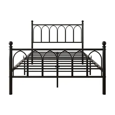 Lit Adulte 120 × 200 Cm Avec Tête Et Pied Hauts, LED, Ports USB Et Prise, Métal Noir