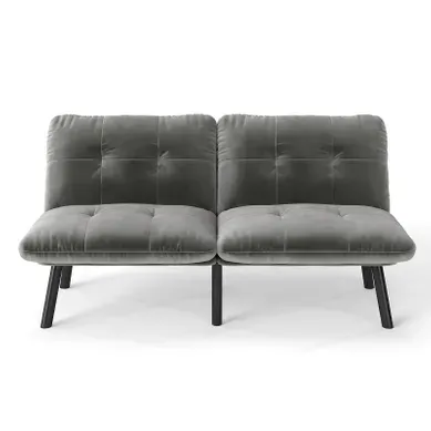 Canapé Convertible 2 Places En Velours, Avec Fonction Lit, Pour Petit Espace, Gris