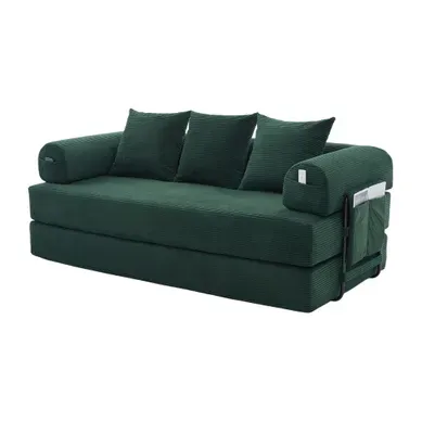 Canapé Compressé Modulable 3 Places En Corduroy, Avec Poche Et 3 Coussins, Emerald Canapé Compressé Modulable 3 Places En Corduroy, Avec Poche Et 3 Coussins, Emerald
