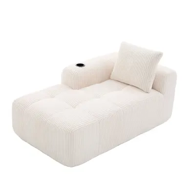 Fauteuil En Velours Côtelé, Avec Poches Latérales Et Porte-gobelets, Beige