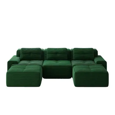 Canapé Compressé Modulable 3 Places En Velours Côtelé, Avec Assise Profonde, Vert Canapé Compressé Modulable 3 Places En Velours Côtelé, Avec Assise Profonde, Vert