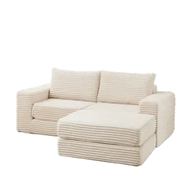 Canapé Convertible Modulaire En Velours Côtelé, Avec Repose-pieds Amovible Et Coussins, Beige Canapé Convertible Modulaire En Velours Côtelé, Avec Repose-pieds Amovible Et Coussins, Beige