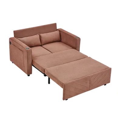 Canapé Convertible 2 Places En Tissu, Avec Ports USB Et Fonction Couchage, Orange Canapé Convertible 2 Places En Tissu, Avec Ports USB Et Fonction Couchage, Orange