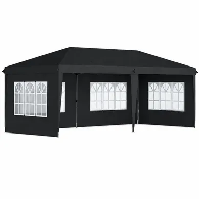 Kiosque De Jardin Pliant Avec 4 Parois Amovibles Et Protection Uv Polyester Noir 5,85 × 2,95 M