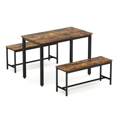 Ensemble Table Et Chaises Avec 1 Table Et 2 Bancs, Panneau De Particules, Noir Et Brun Rustique Ensemble Table Et Chaises Avec 1 Table Et 2 Bancs, Panneau De Particules, Noir Et Brun Rustique