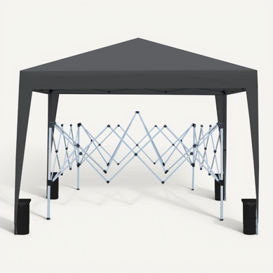 Kiosque De Jardin Pliable Avec 4 Parois, Fenêtres Et Sacs De Lestage, Noir, 3 × 3 M